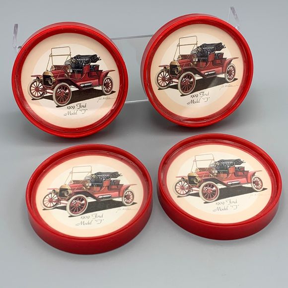 Set of 4 Ford Classic Cars Stackable Reversible Plastic Coasters Fathers Day - Picture 7 of 7